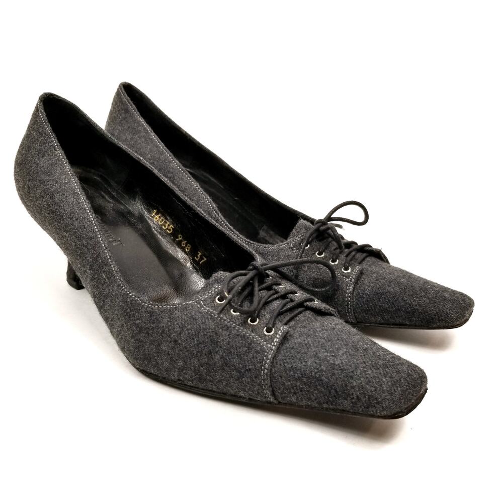 Lk Bennett Gray Lace Up Kitten Heel Pumps Size 37
